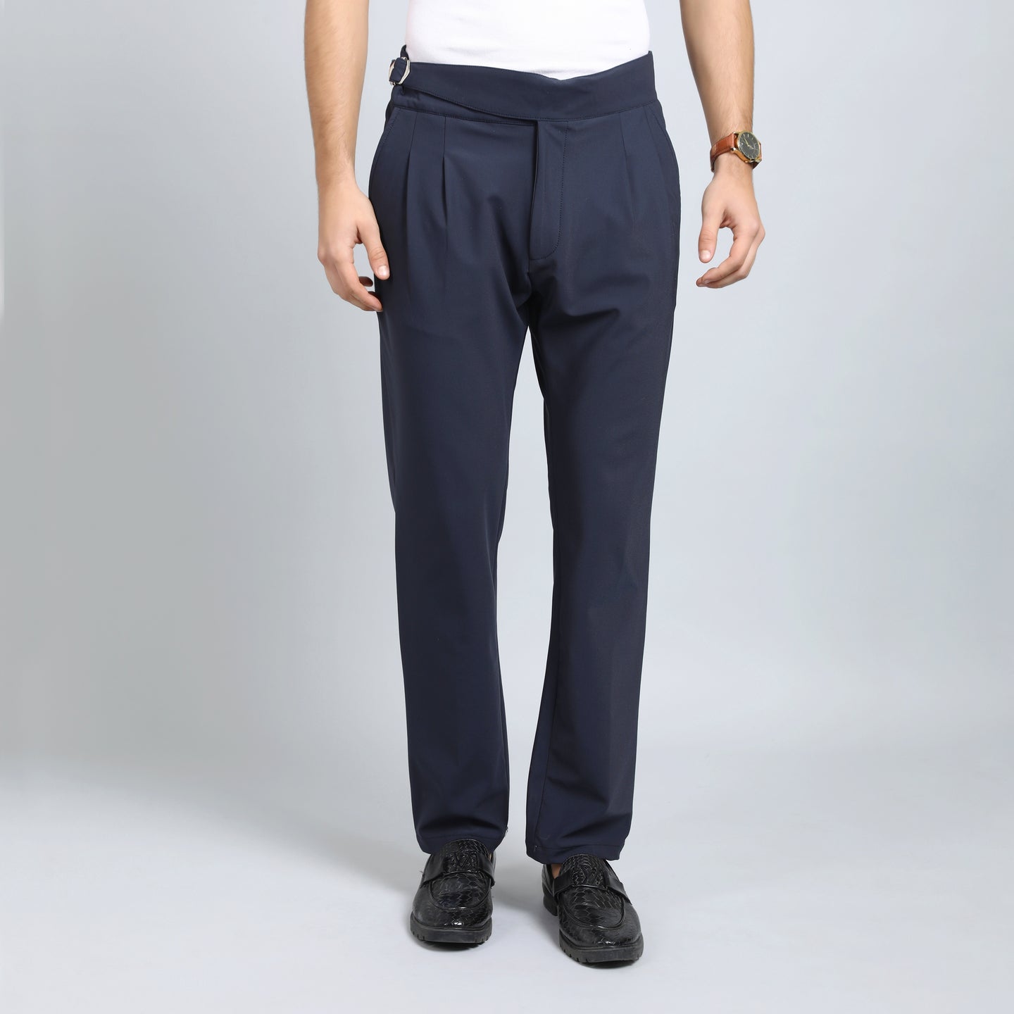 BARITONE NAVY BLUE SLIM FIT GURKHA TROUSERS 4798-3